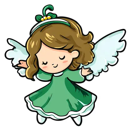Cute Cartoon Angel in Green Dress