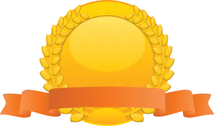 Golden Emblem with Orange Ribbon for Achievement