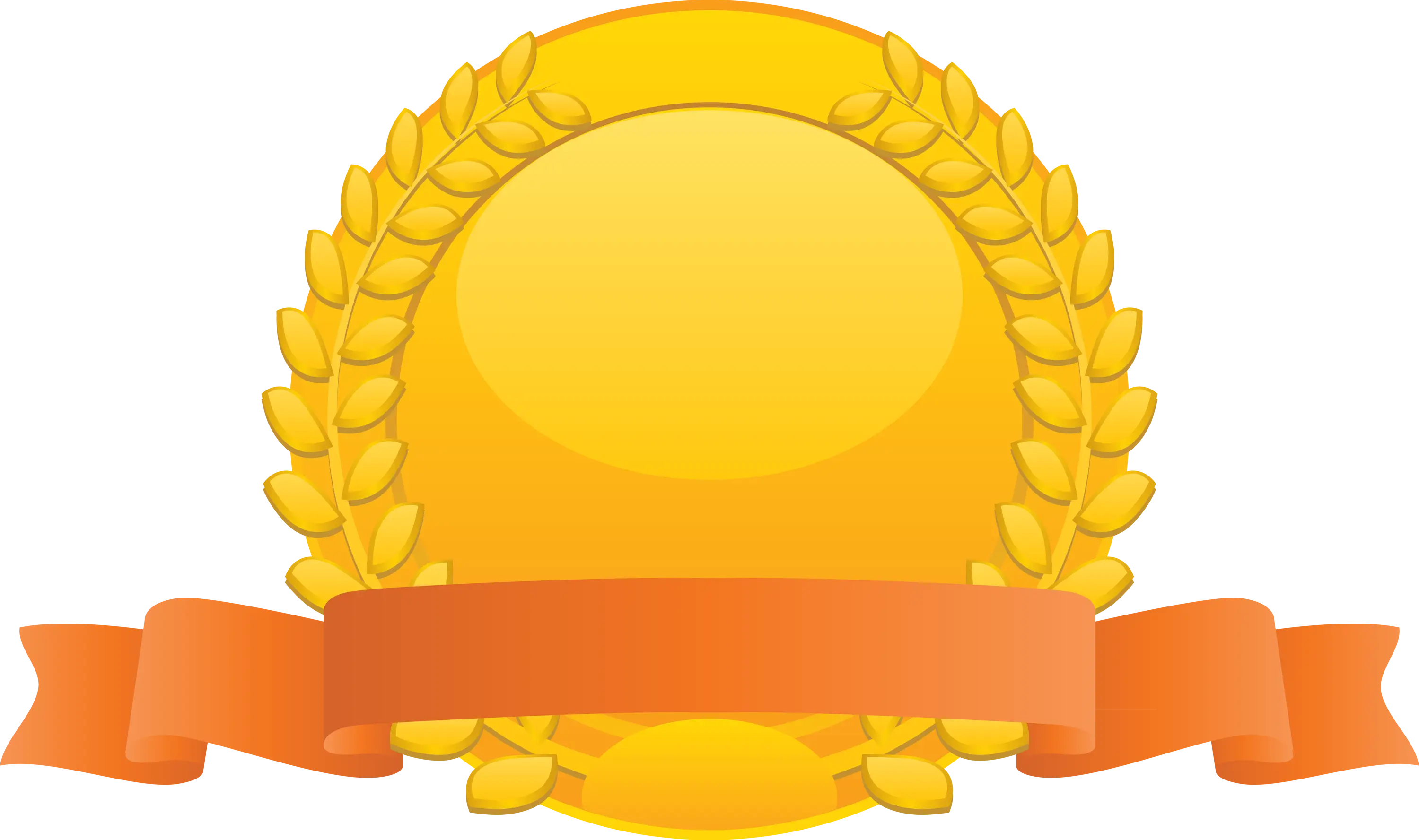 Golden Emblem with Orange Ribbon for Achievement