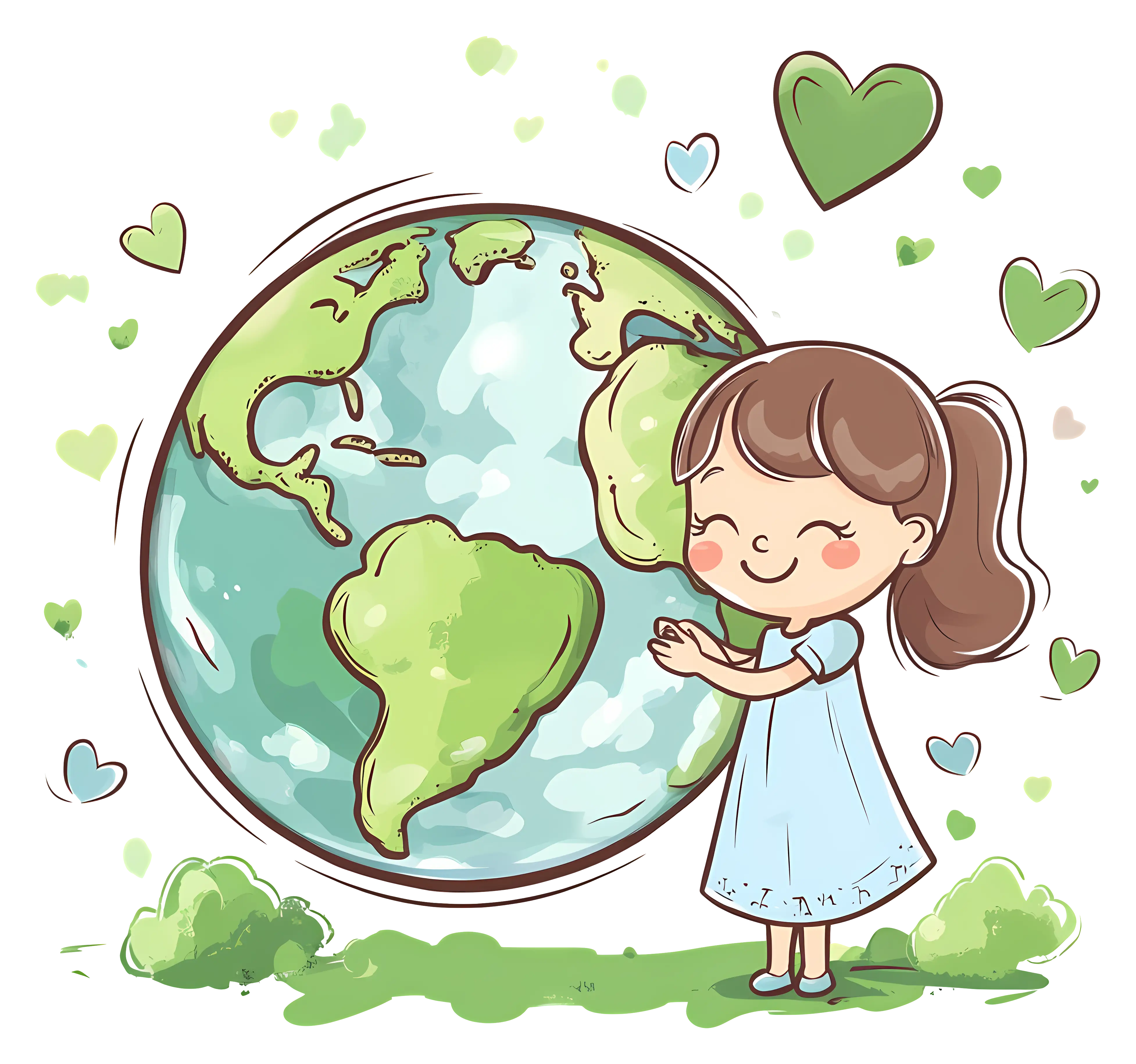 Girl Hugging Planet Earth Illustration