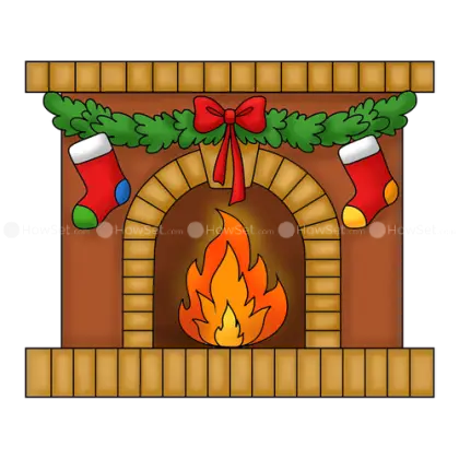 Festive Christmas Fireplace with Stockings and Decorations
