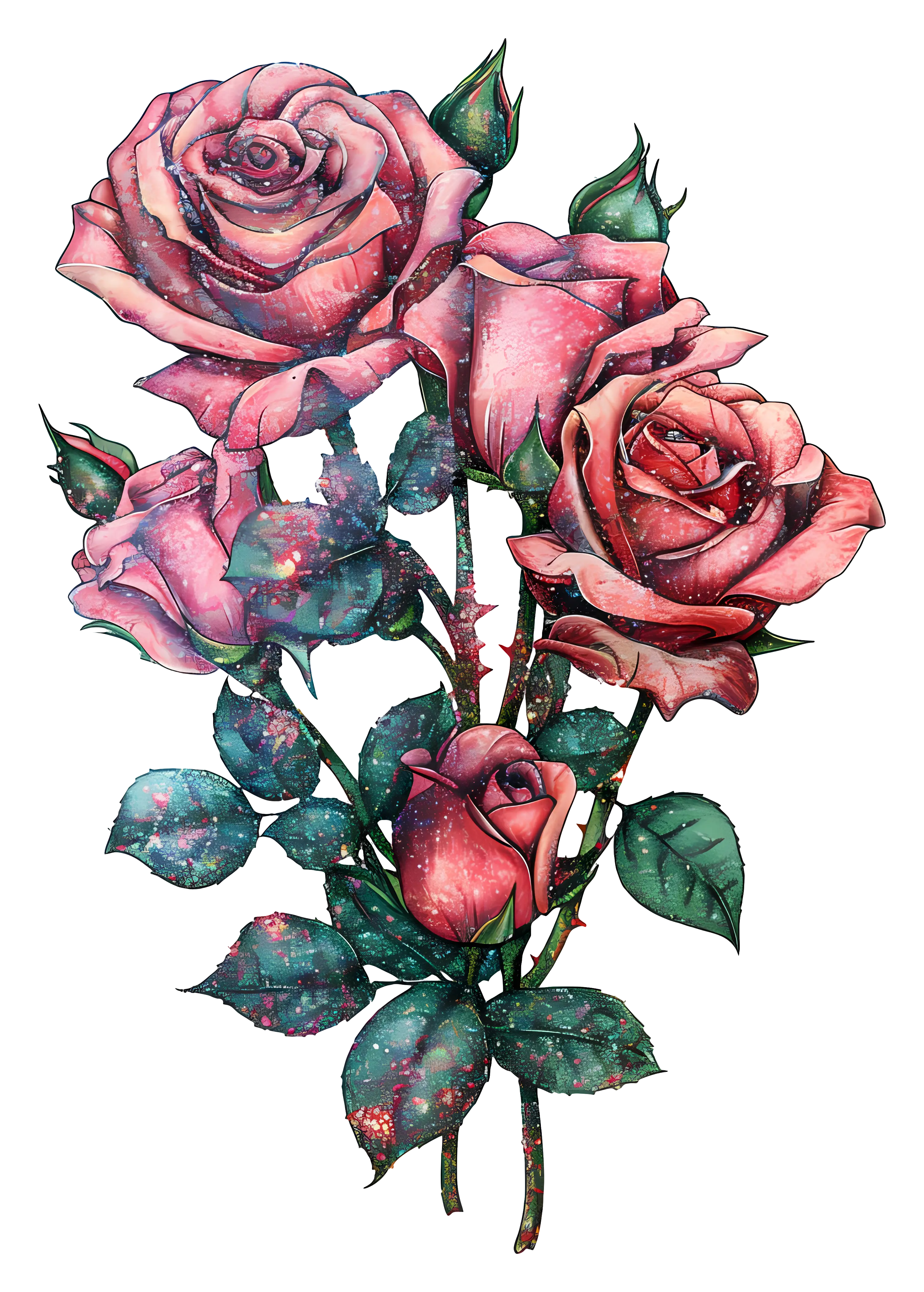 Pink Roses Bouquet Illustration