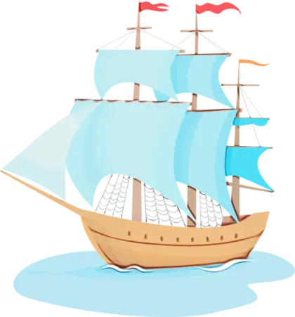 Sailing Ship Illustration with Blue Sails
