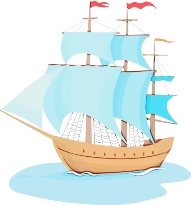 Sailing Ship Illustration with Blue Sails