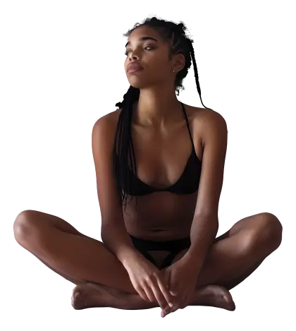 Woman in Bikini Sitting Cross-Legged