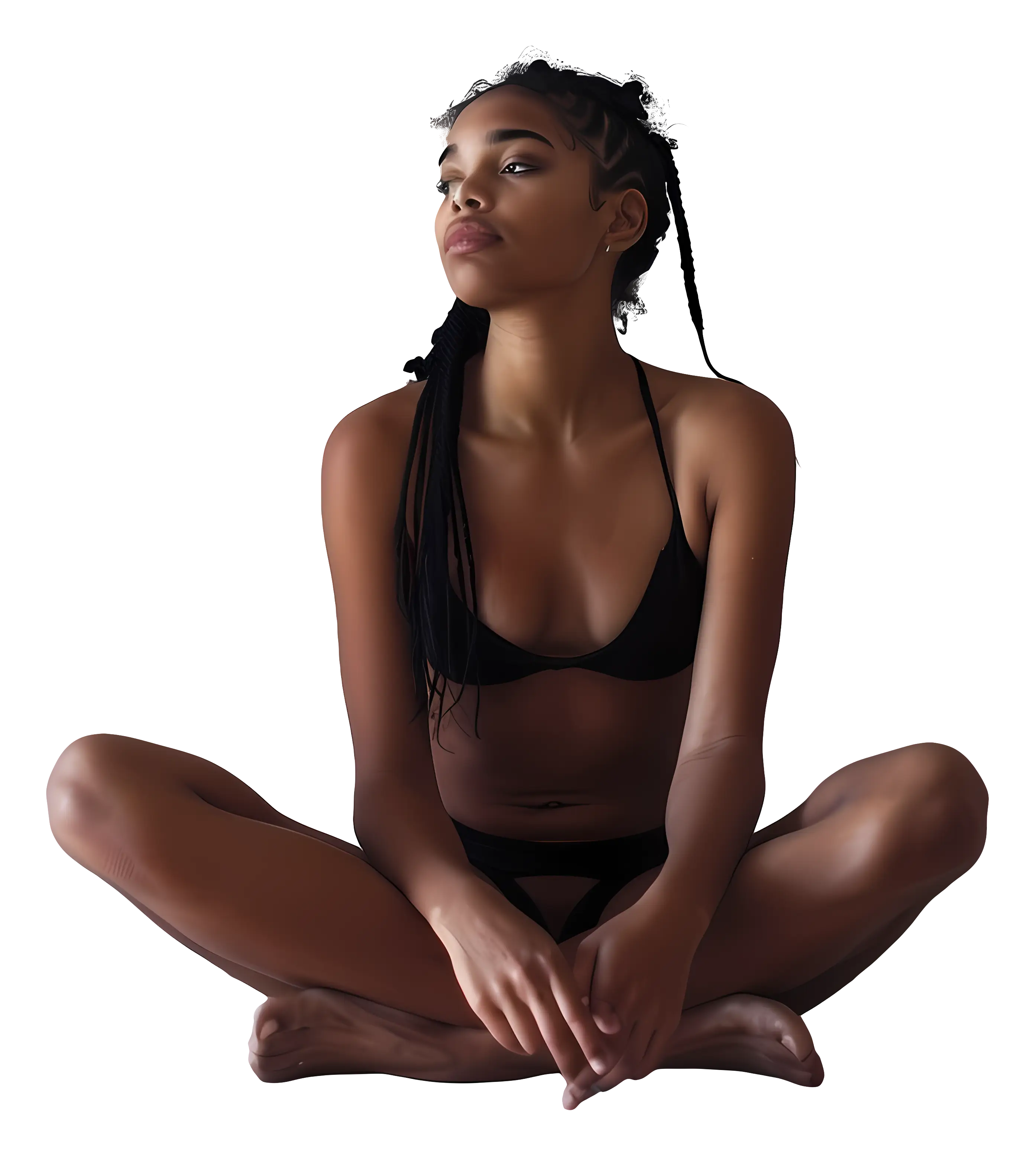 Woman in Bikini Sitting Cross-Legged