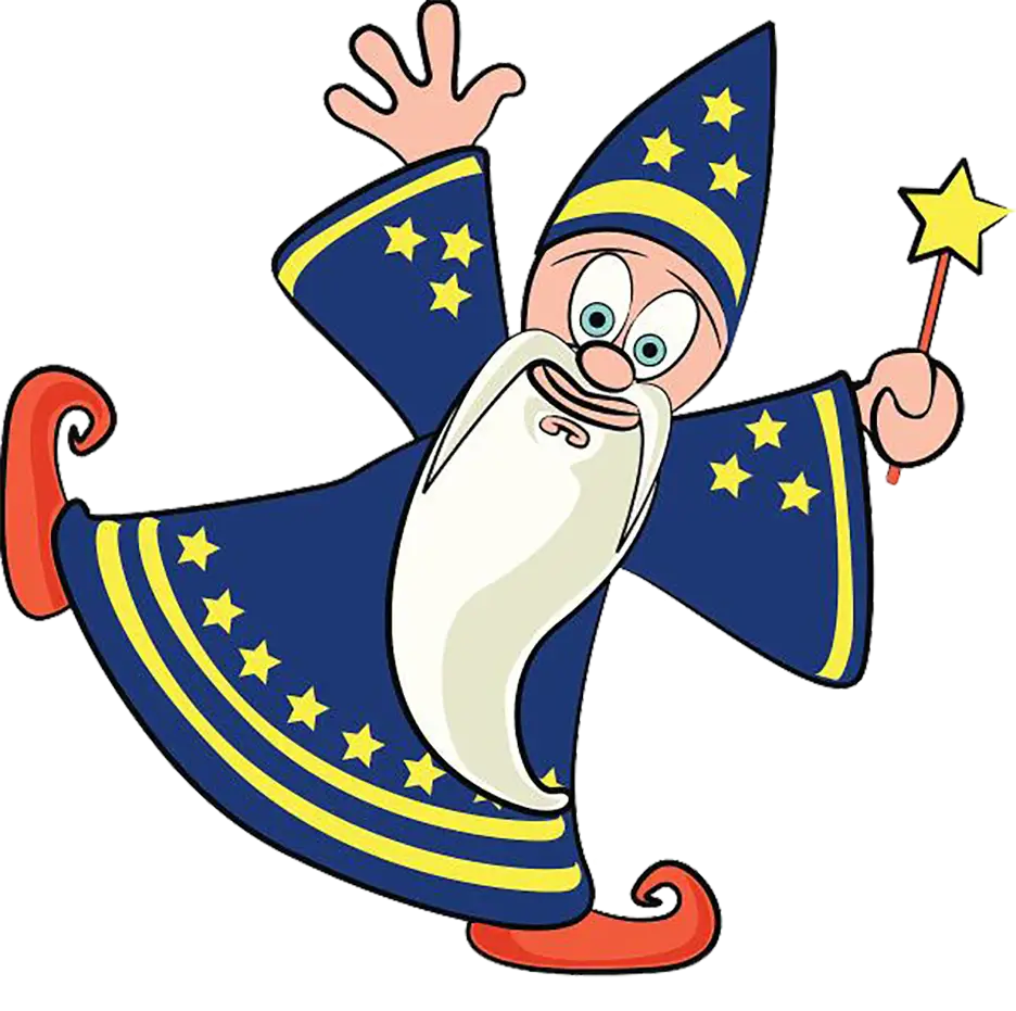 Cartoon Wizard with Magic Wand