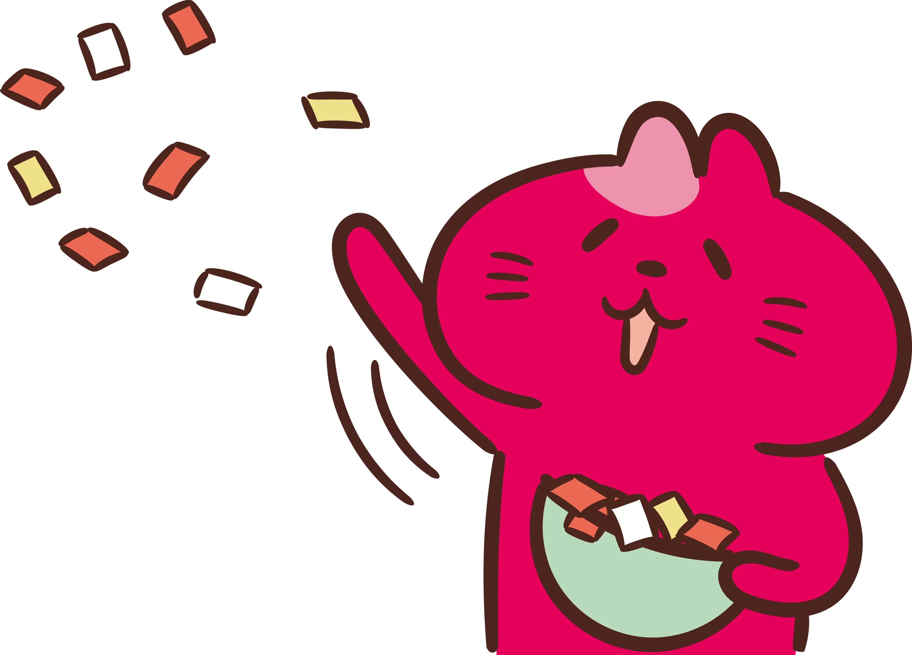 Cute Pink Cartoon Character Throwing Confetti