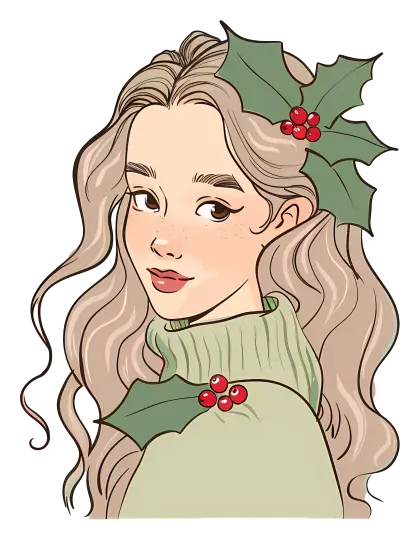 Festive Girl with Holly Leaves