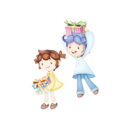 Kids Holding Gifts in Cartoon Style