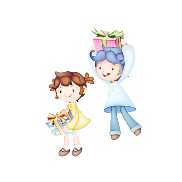 Kids Holding Gifts in Cartoon Style