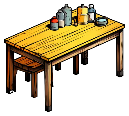 Wooden Table with Bottles