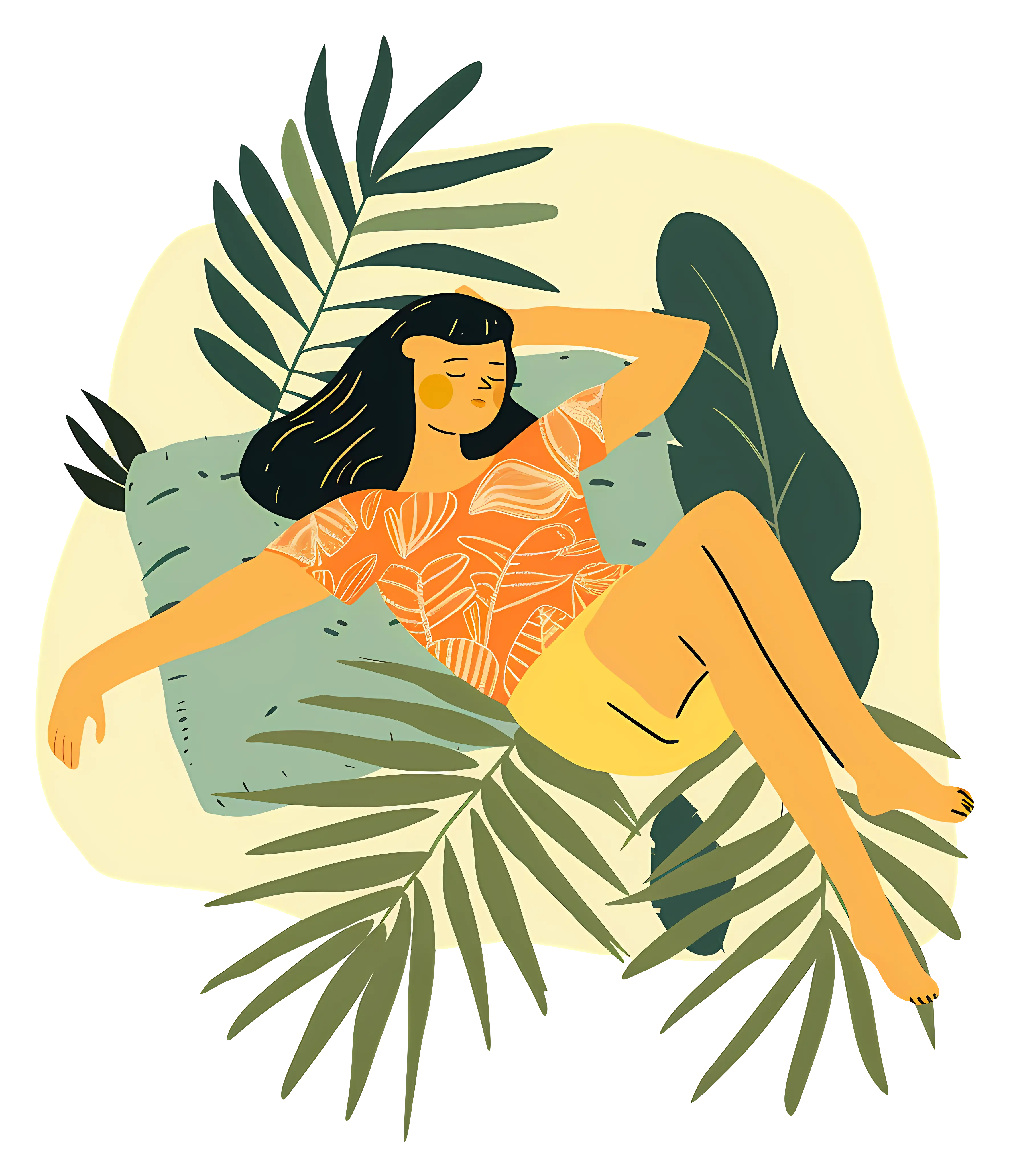 Woman Relaxing with Leaves