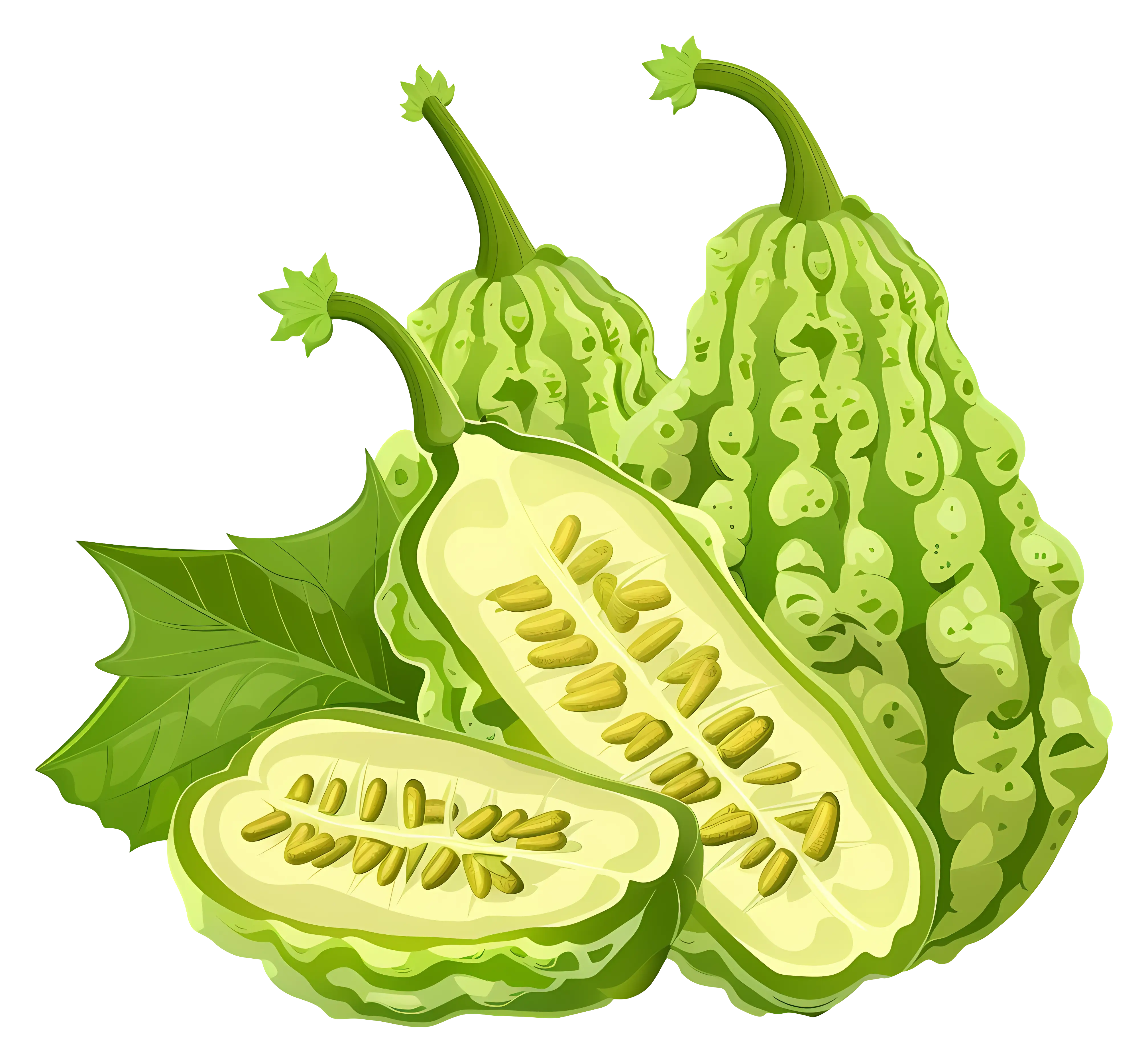 Fresh Green Bitter Gourds Illustration