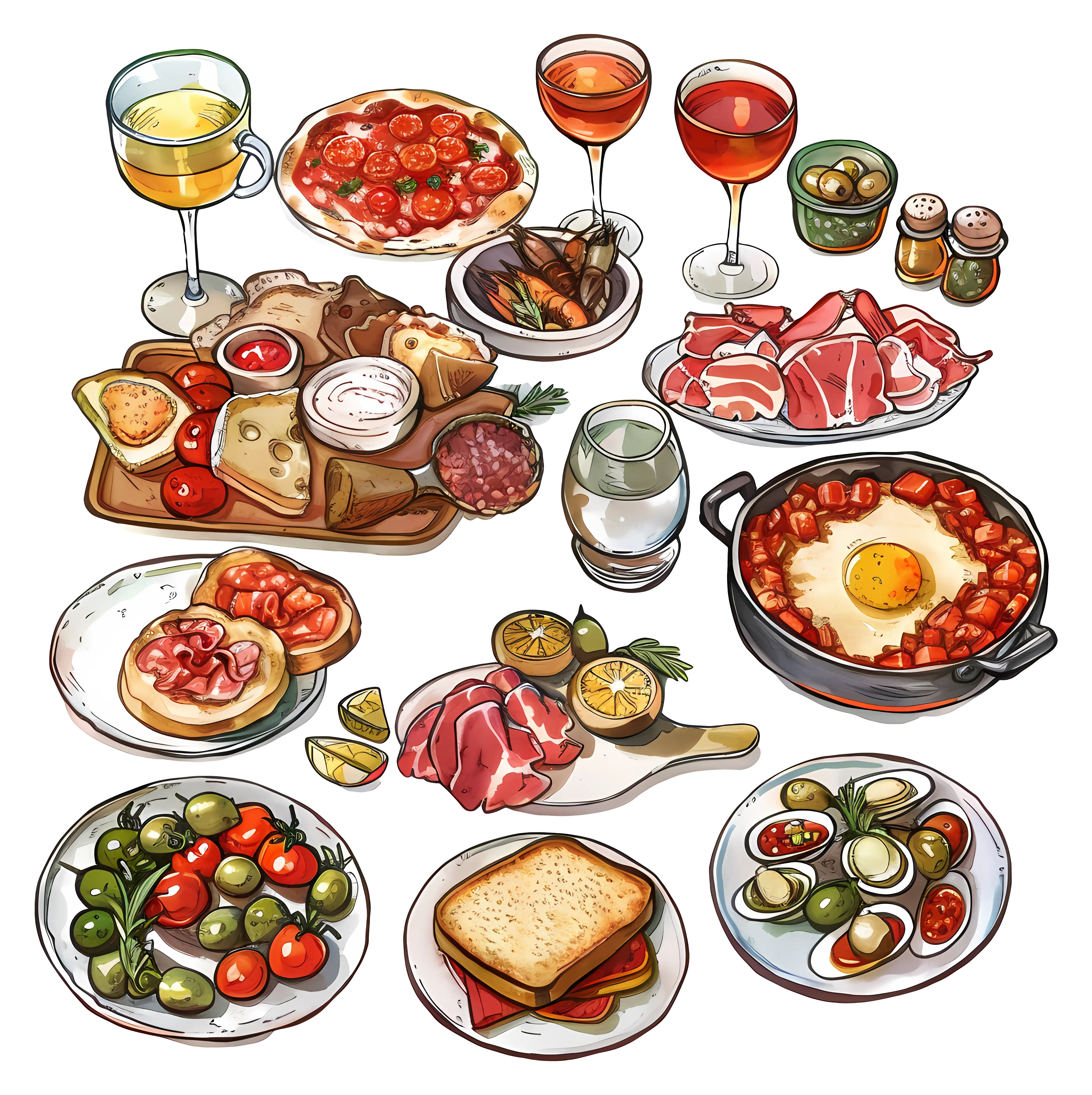 Feast with Various Dishes and Drinks