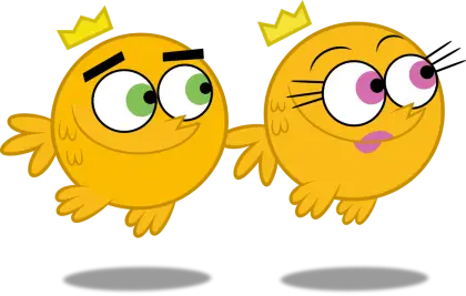 Cartoon Yellow Birds with Crowns