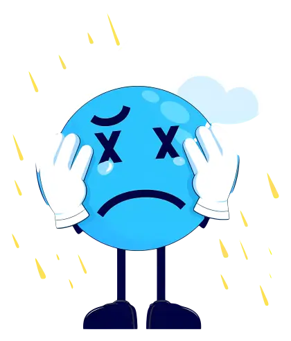 Sad Blue Emoji with Rain