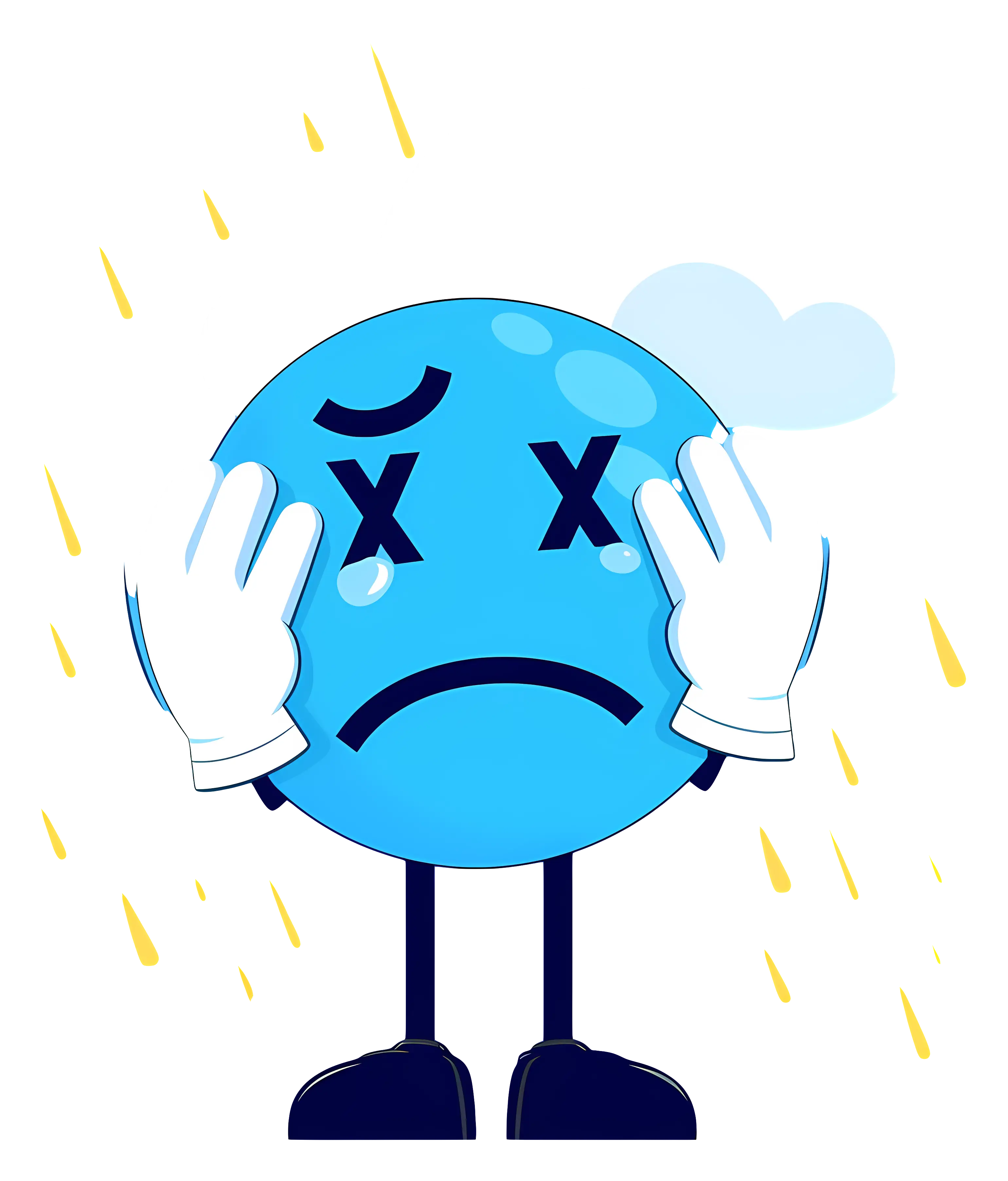 Sad Blue Emoji with Rain
