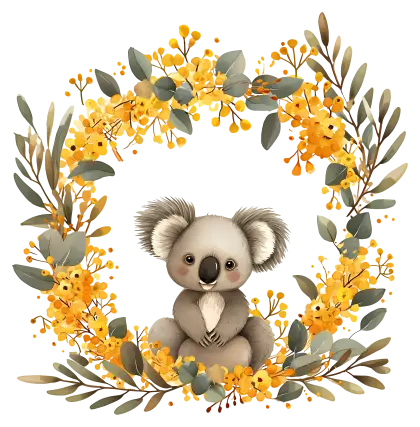 Koala in a floral wreath design