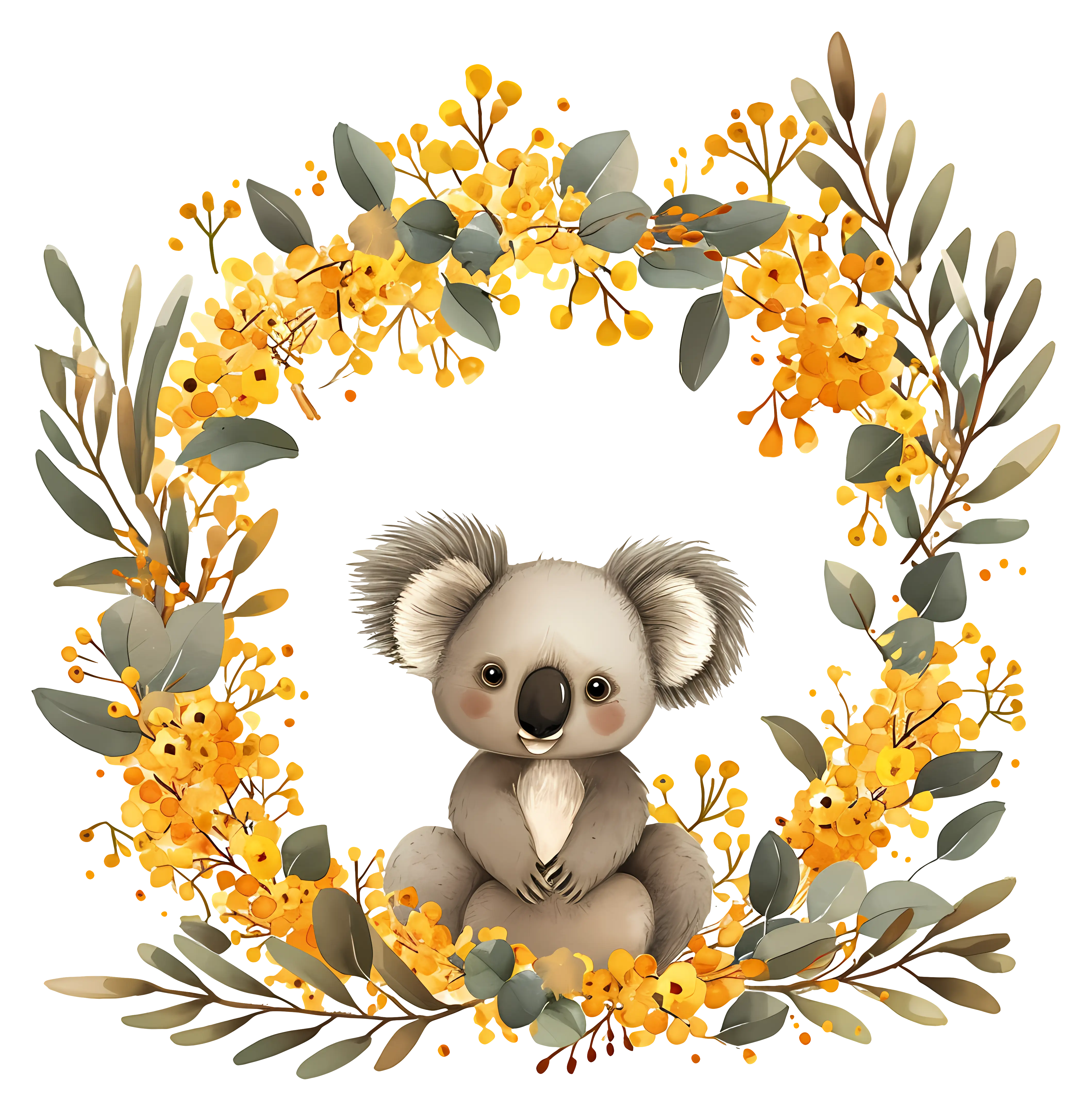 Koala in a floral wreath design
