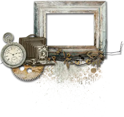 Vintage Wooden Frame with Clock and Gear