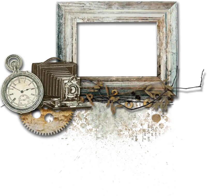 Vintage Wooden Frame with Clock and Gear