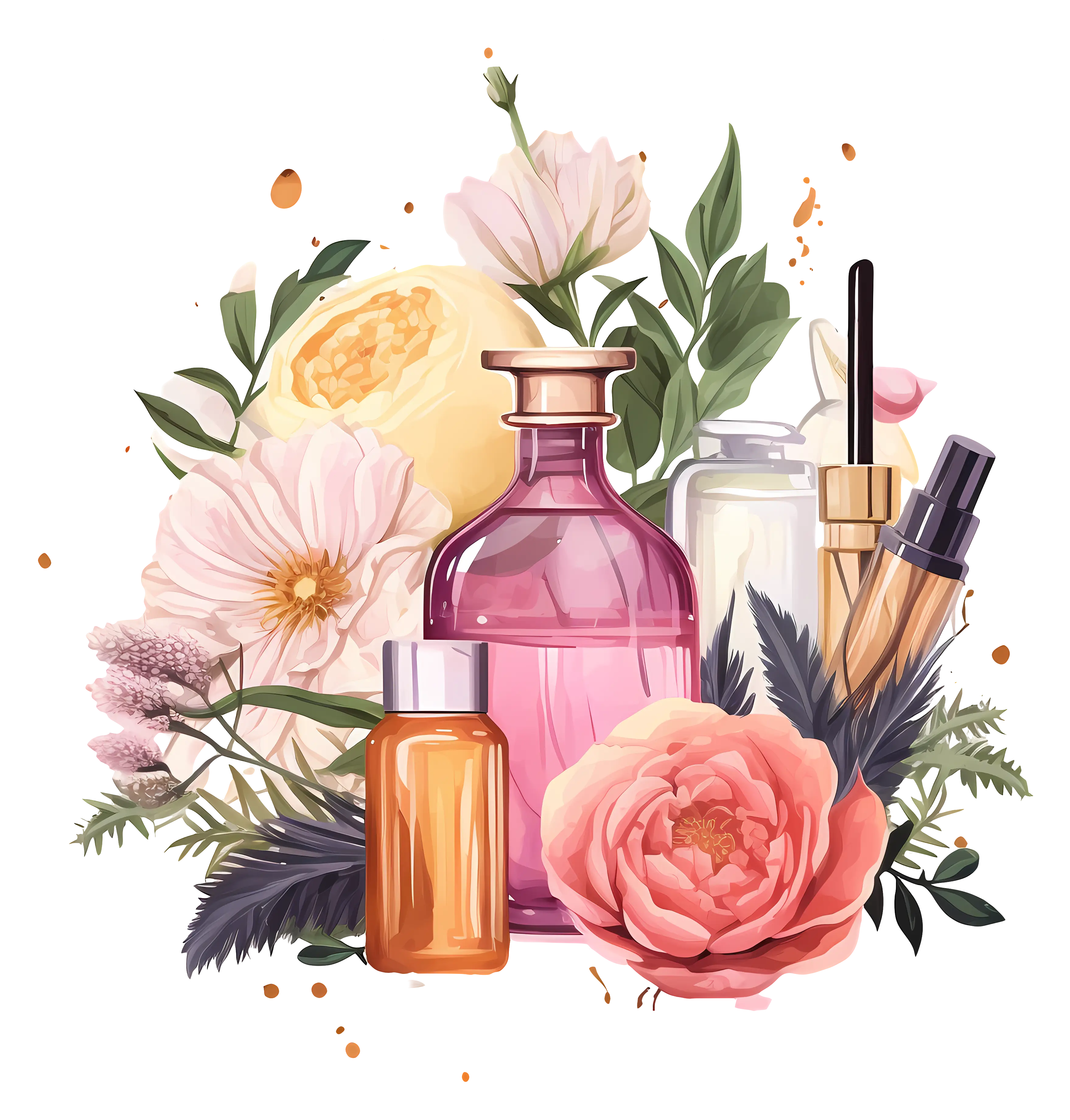 Beautiful Perfume Bottles with Flowers