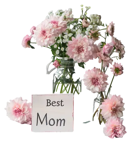 Pink Flowers with Best Mom Card for Mother&#039;s Day