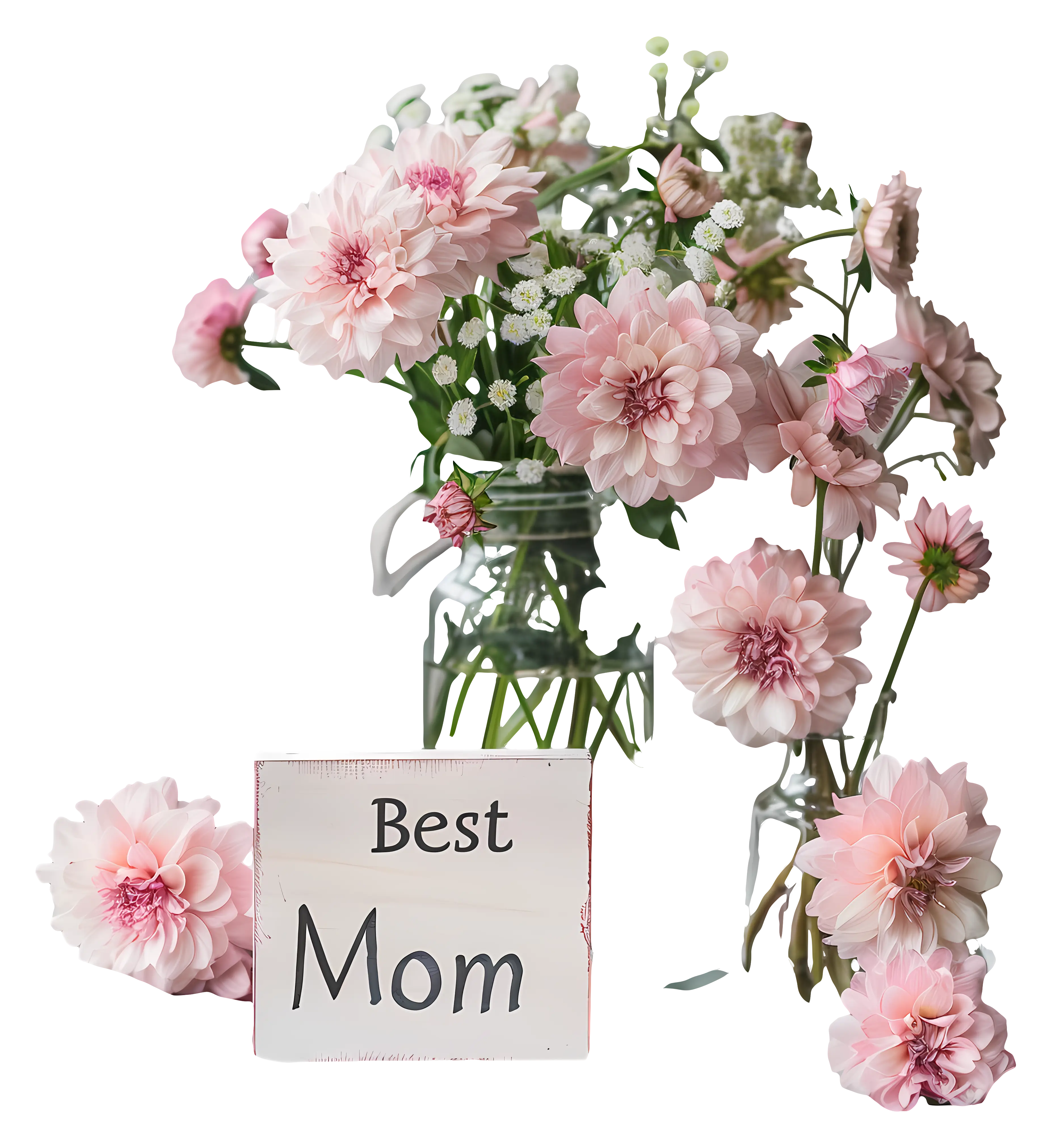 Pink Flowers with Best Mom Card for Mother's Day