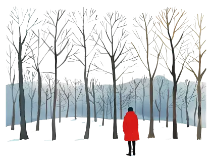 Person in a Red Coat in Winter Forest