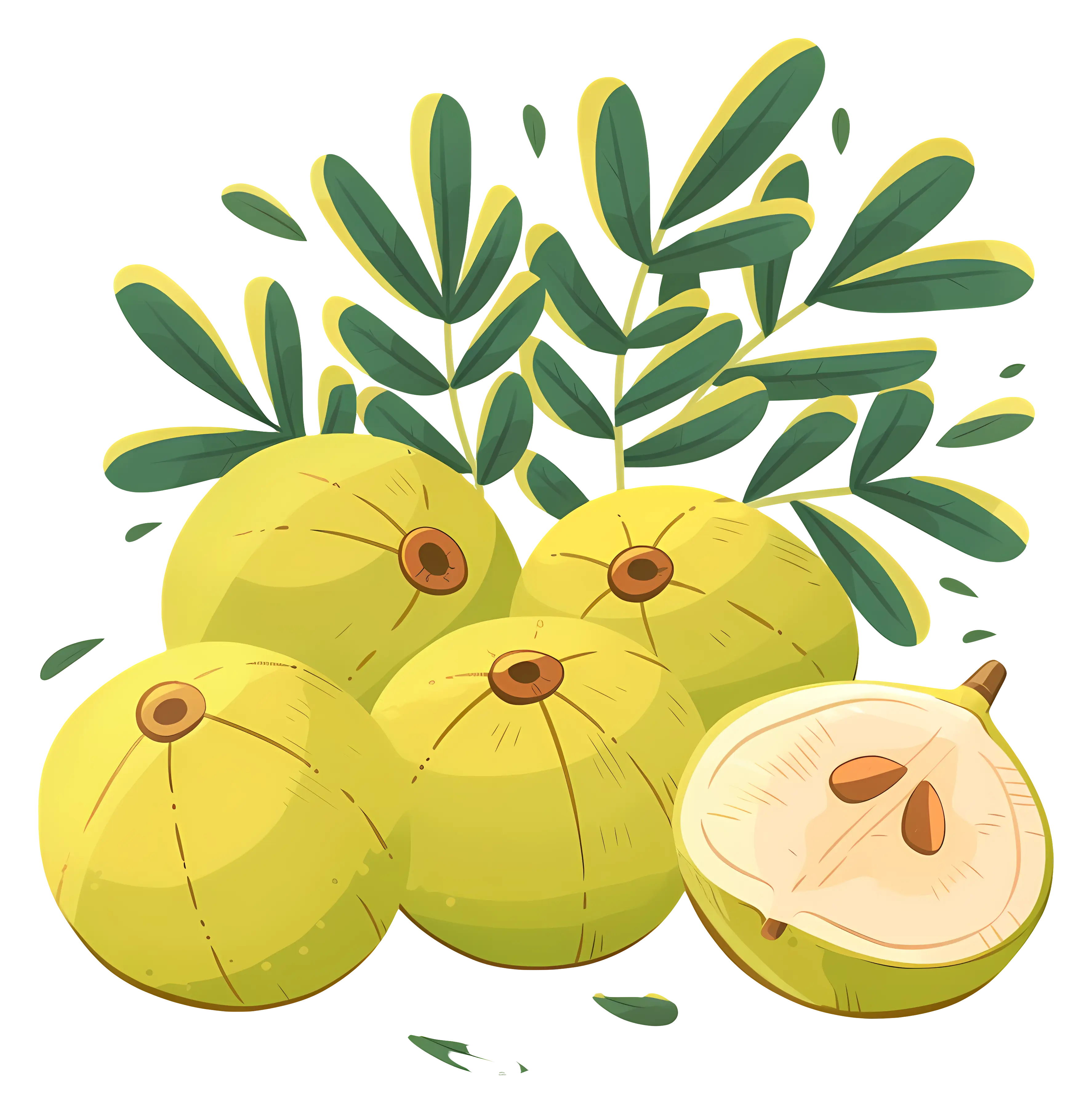 Illustration of Amla Fruit with Leaves