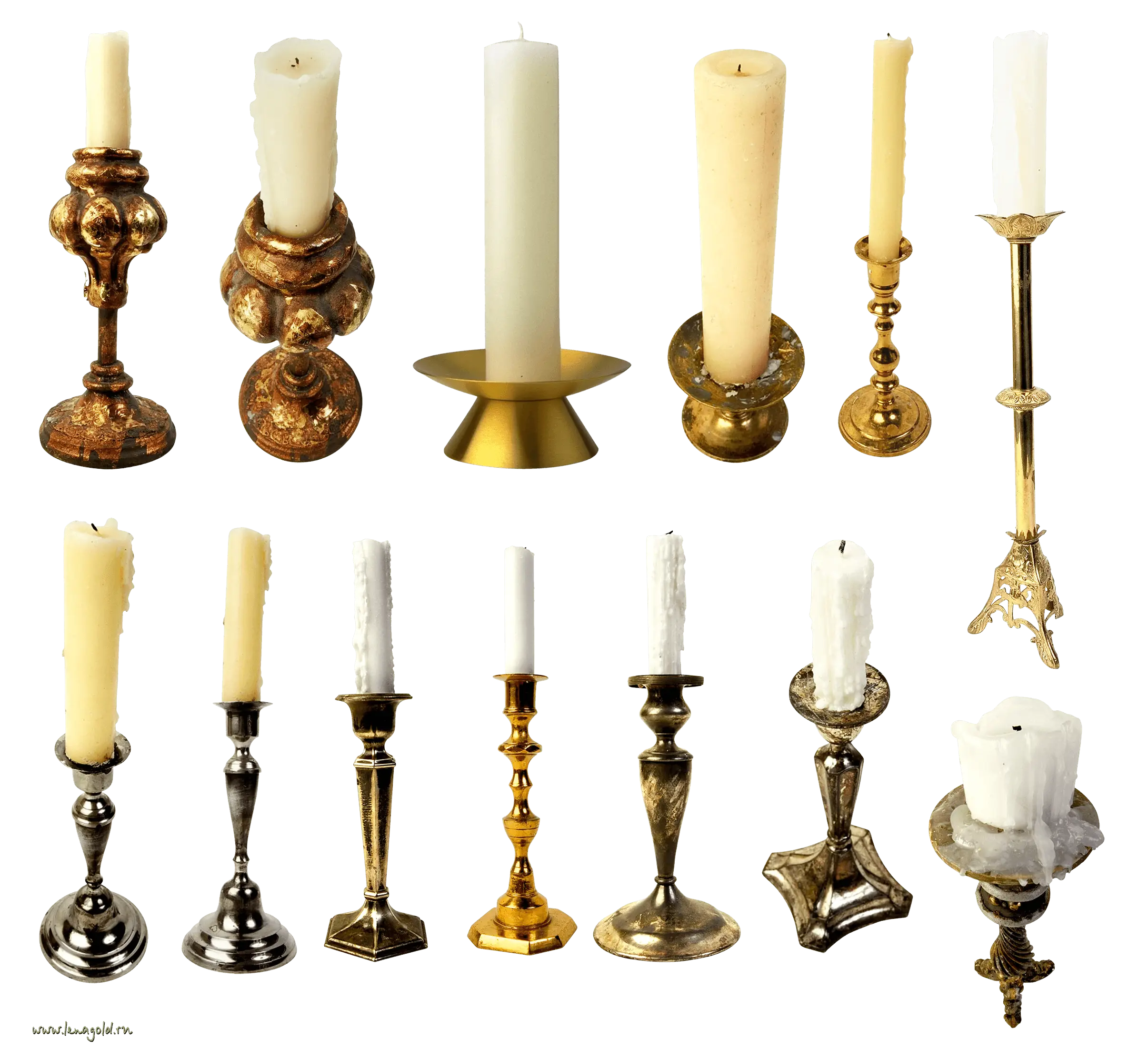 Vintage Brass Candlesticks with Candles