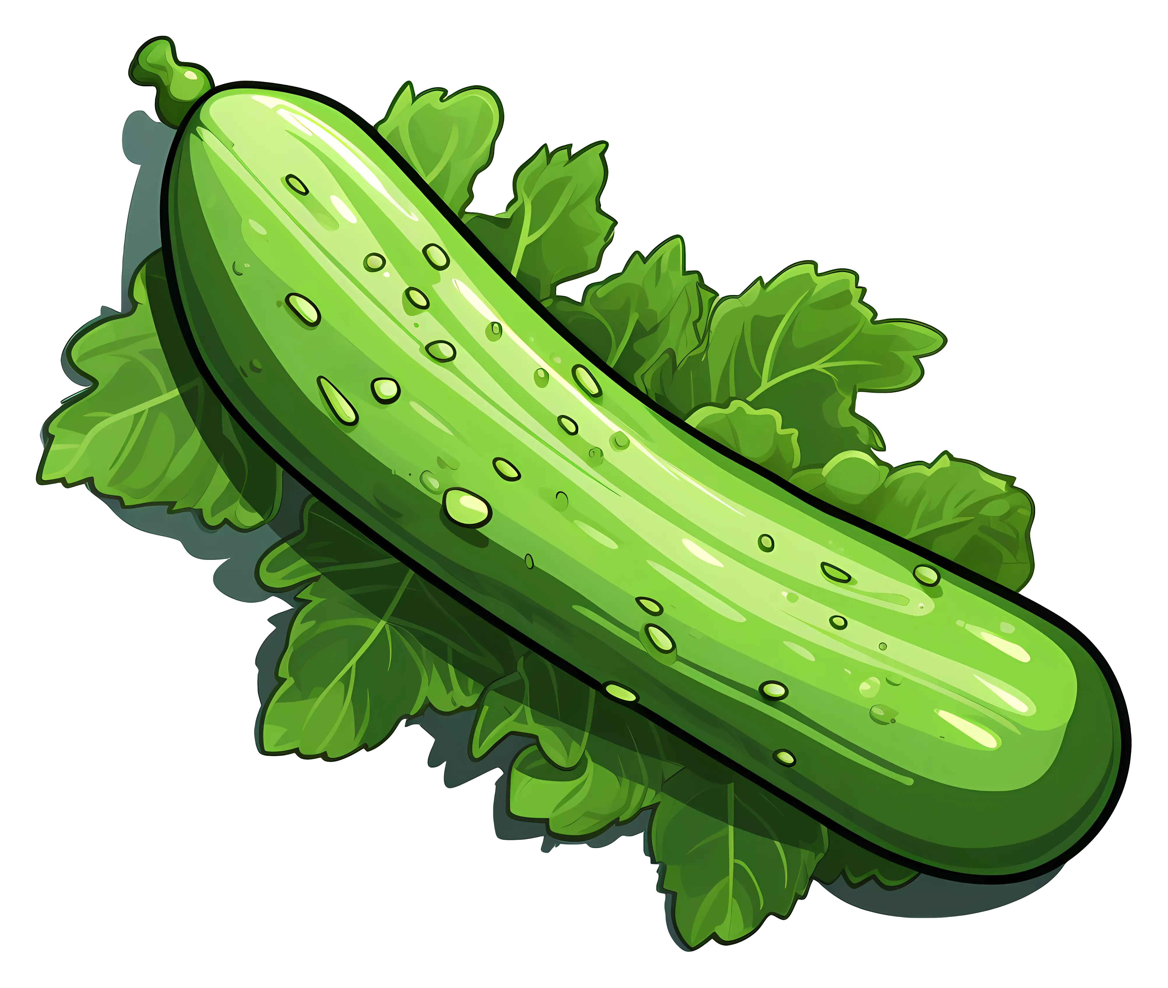 Fresh Green Cucumber with Leaves Illustration