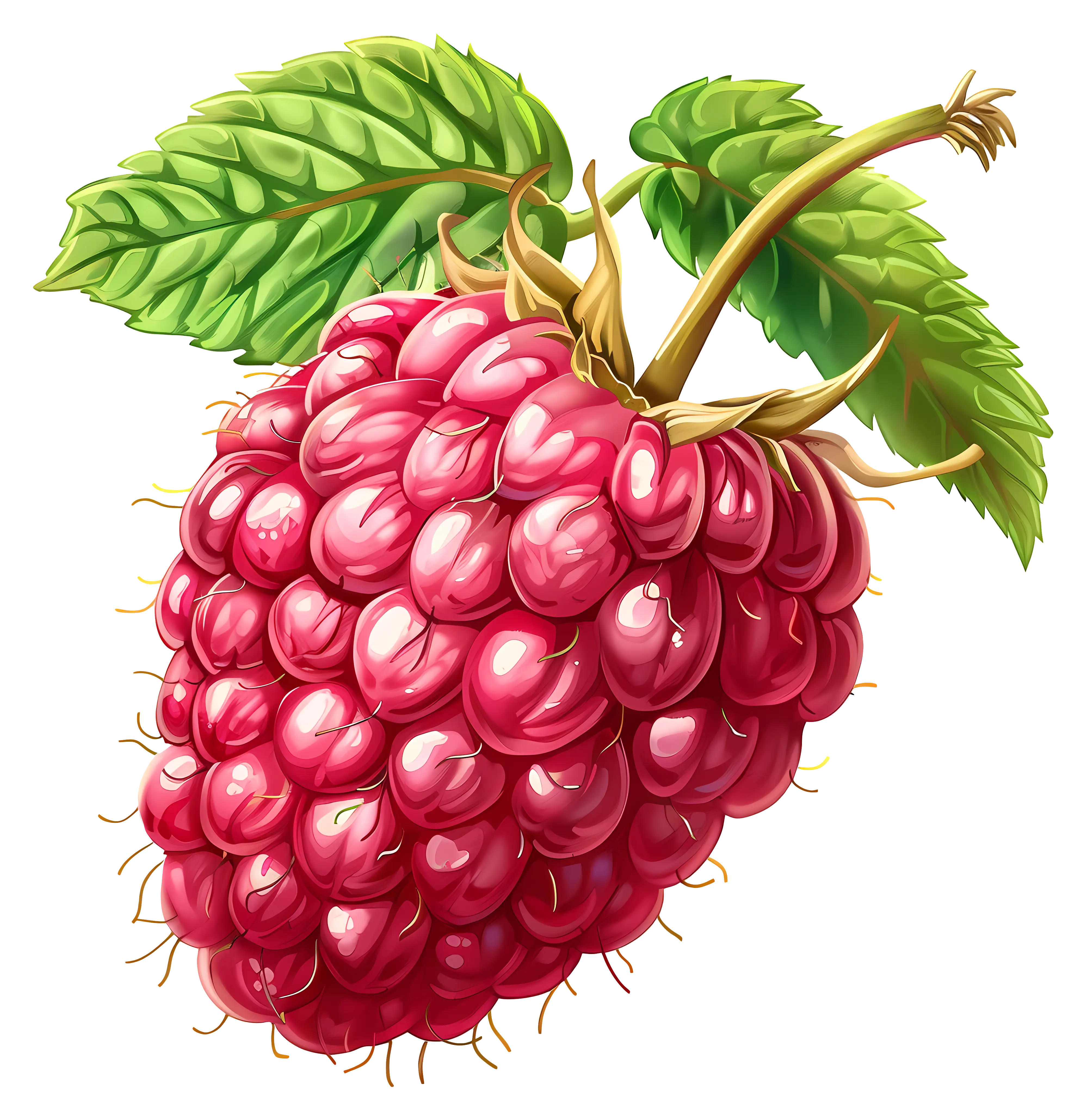 Fresh Raspberry with Leaves Illustration