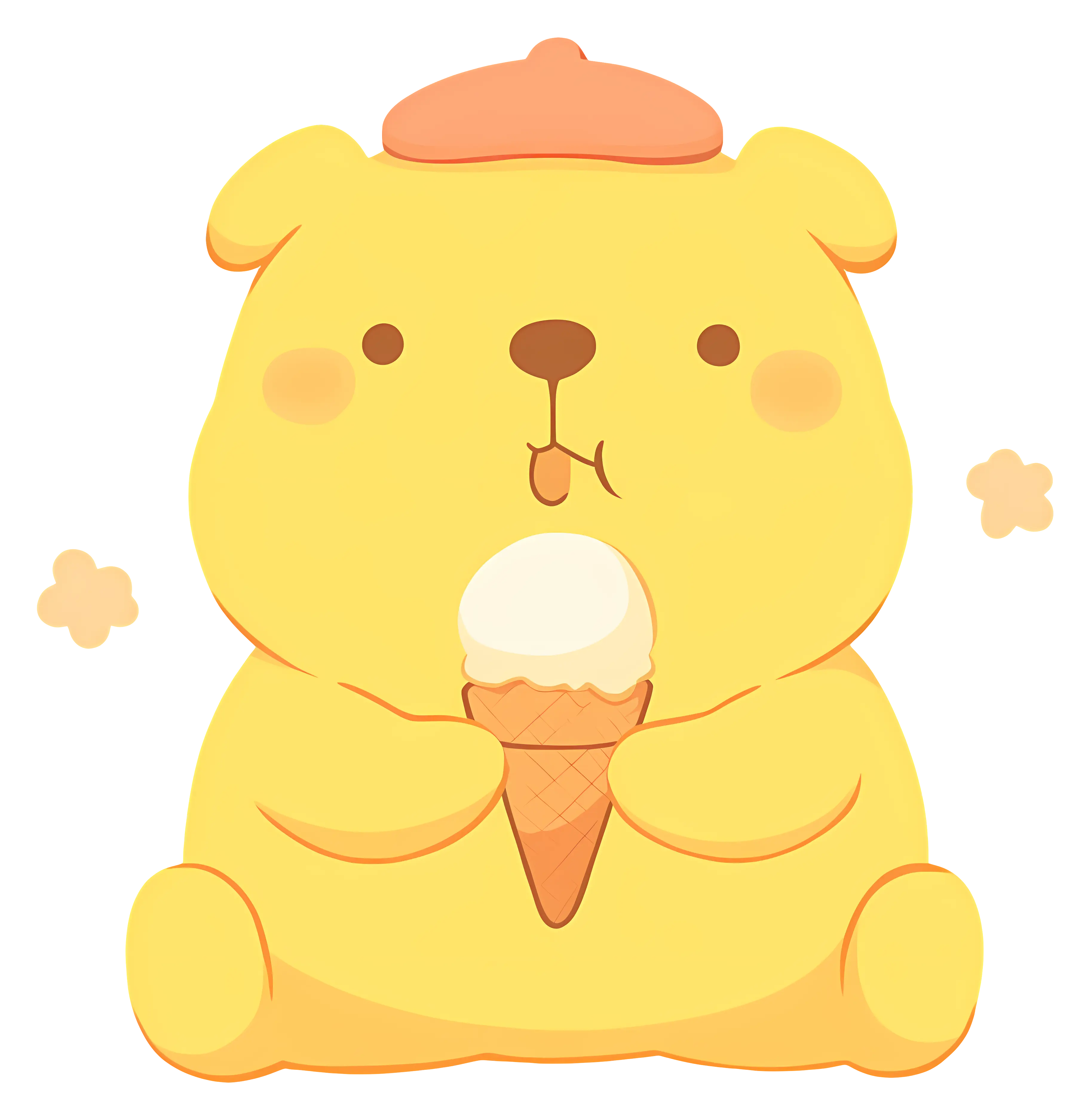 Yellow Bear Holding Ice Cream in Cute Cartoon Style