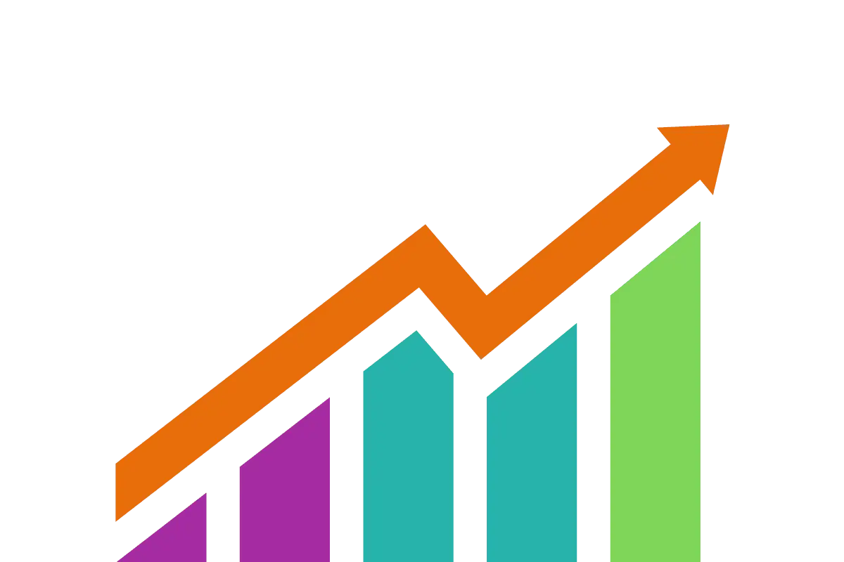 Orange Upward Arrow with Colorful Bar Chart