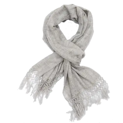 Gray Scarf with Fringes for Winter Wear