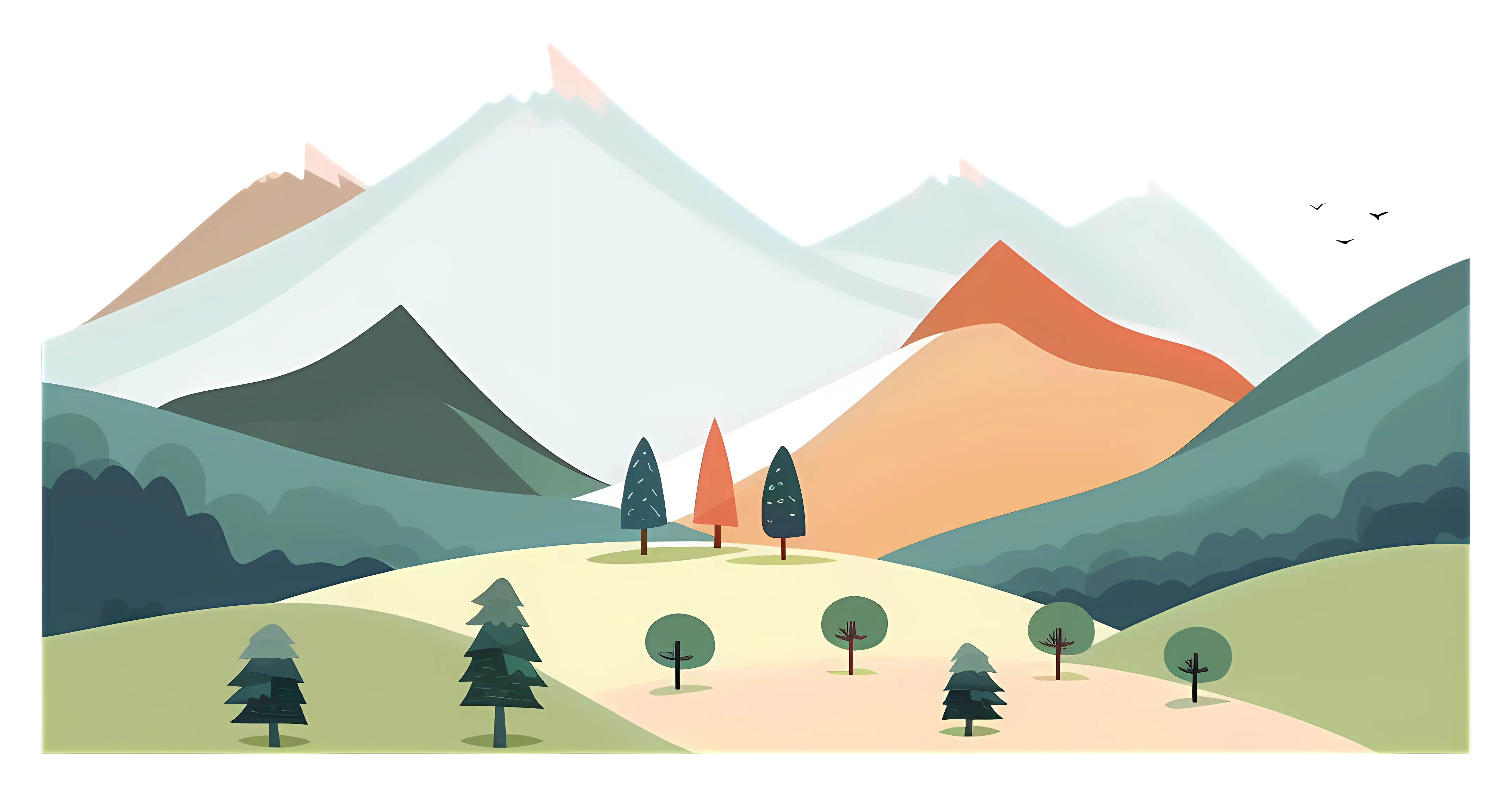 Mountain Landscape with Green Hills and Colorful Peaks