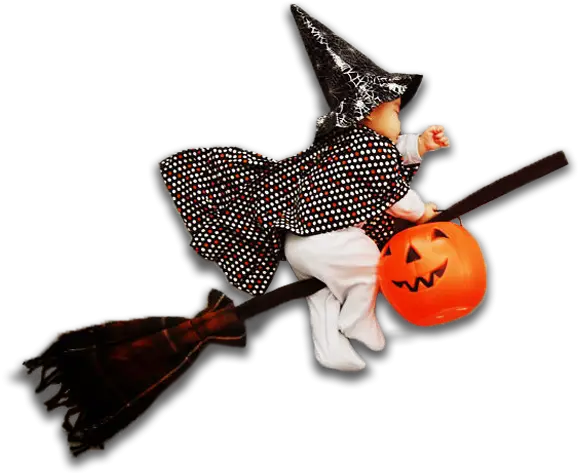 Witch on Broom with Pumpkin