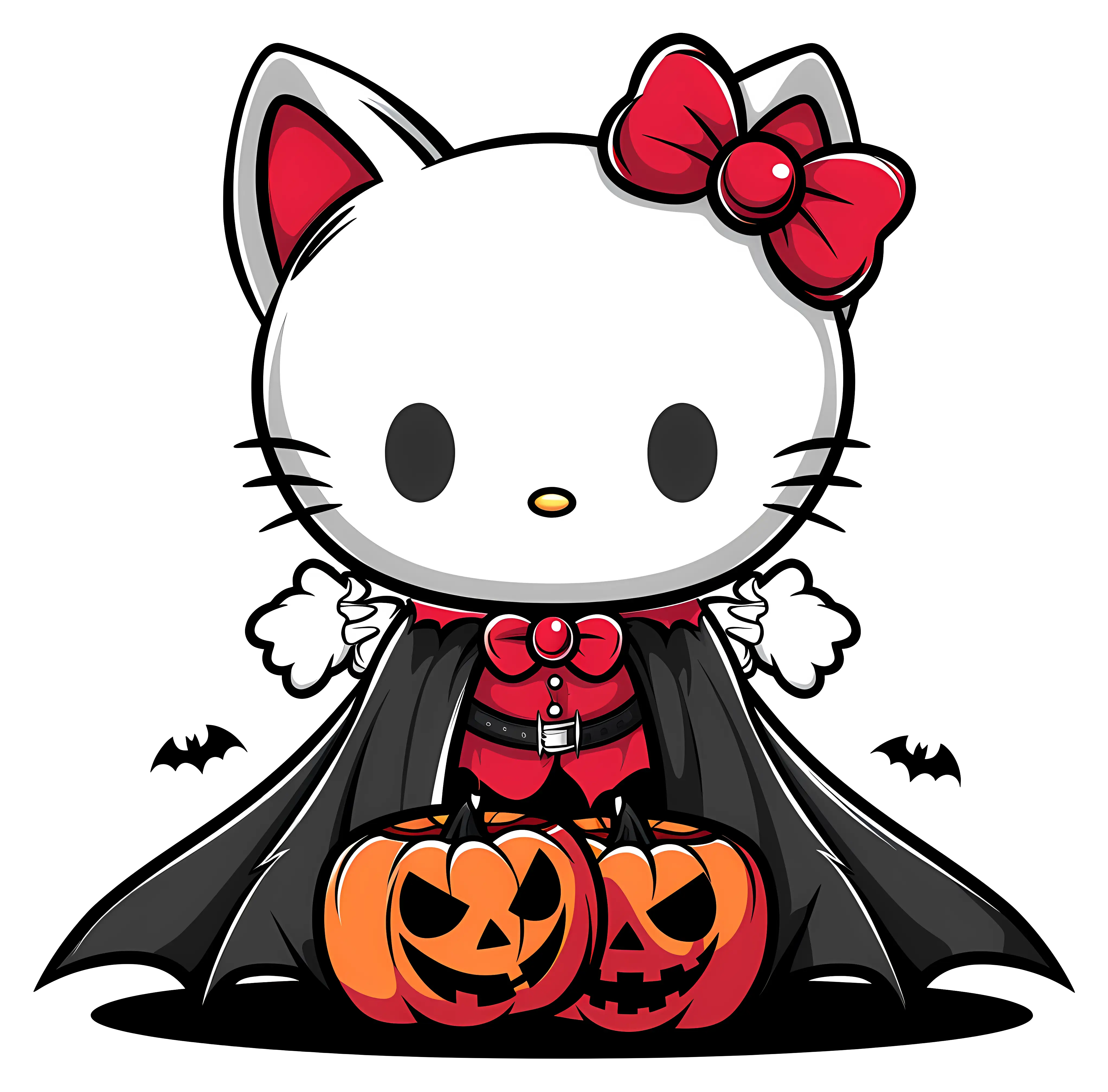 Cute Vampire Cat with Halloween Pumpkins