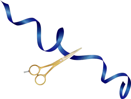 Ceremonial Scissors Cutting Blue Ribbon