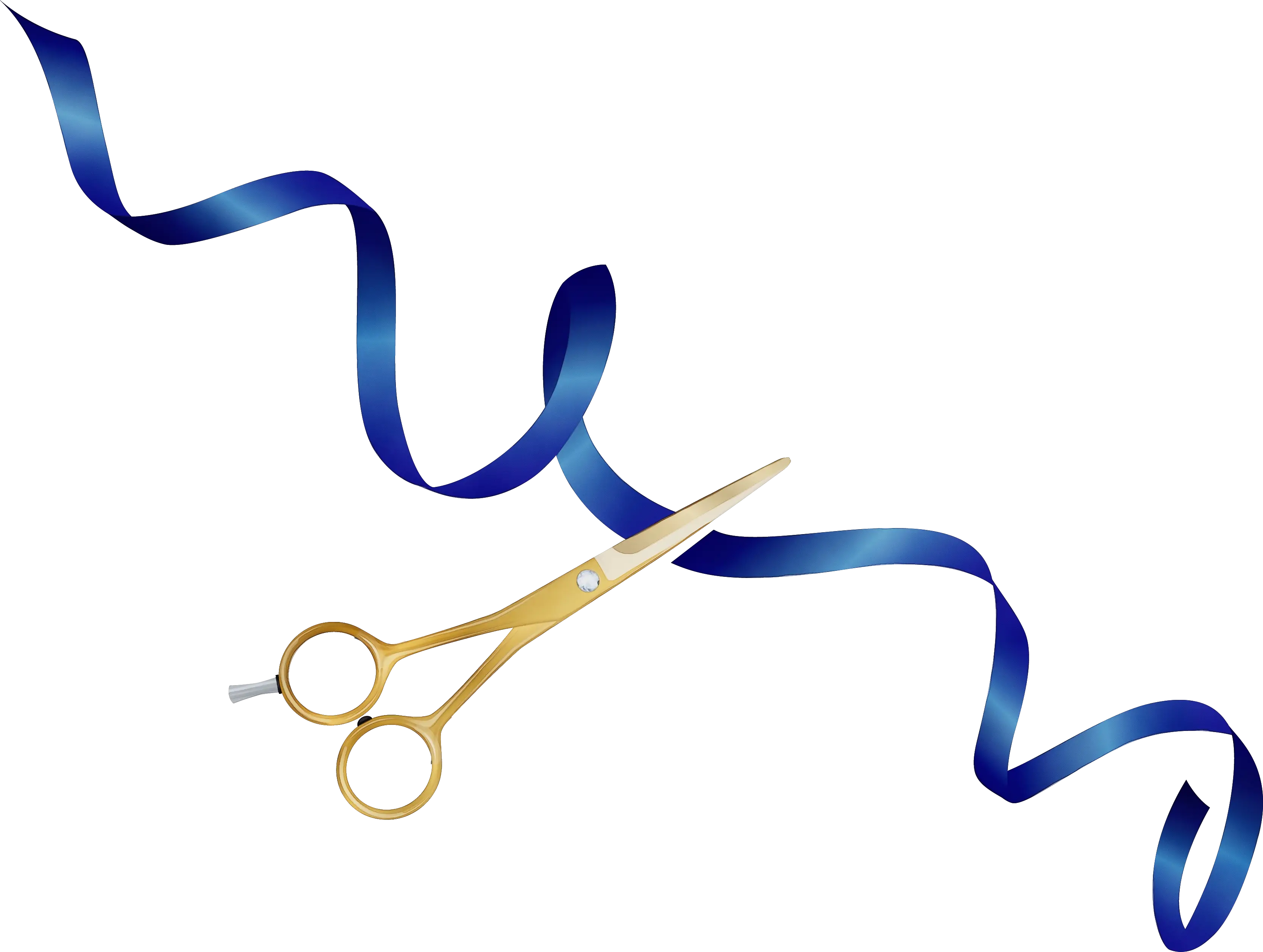 Ceremonial Scissors Cutting Blue Ribbon