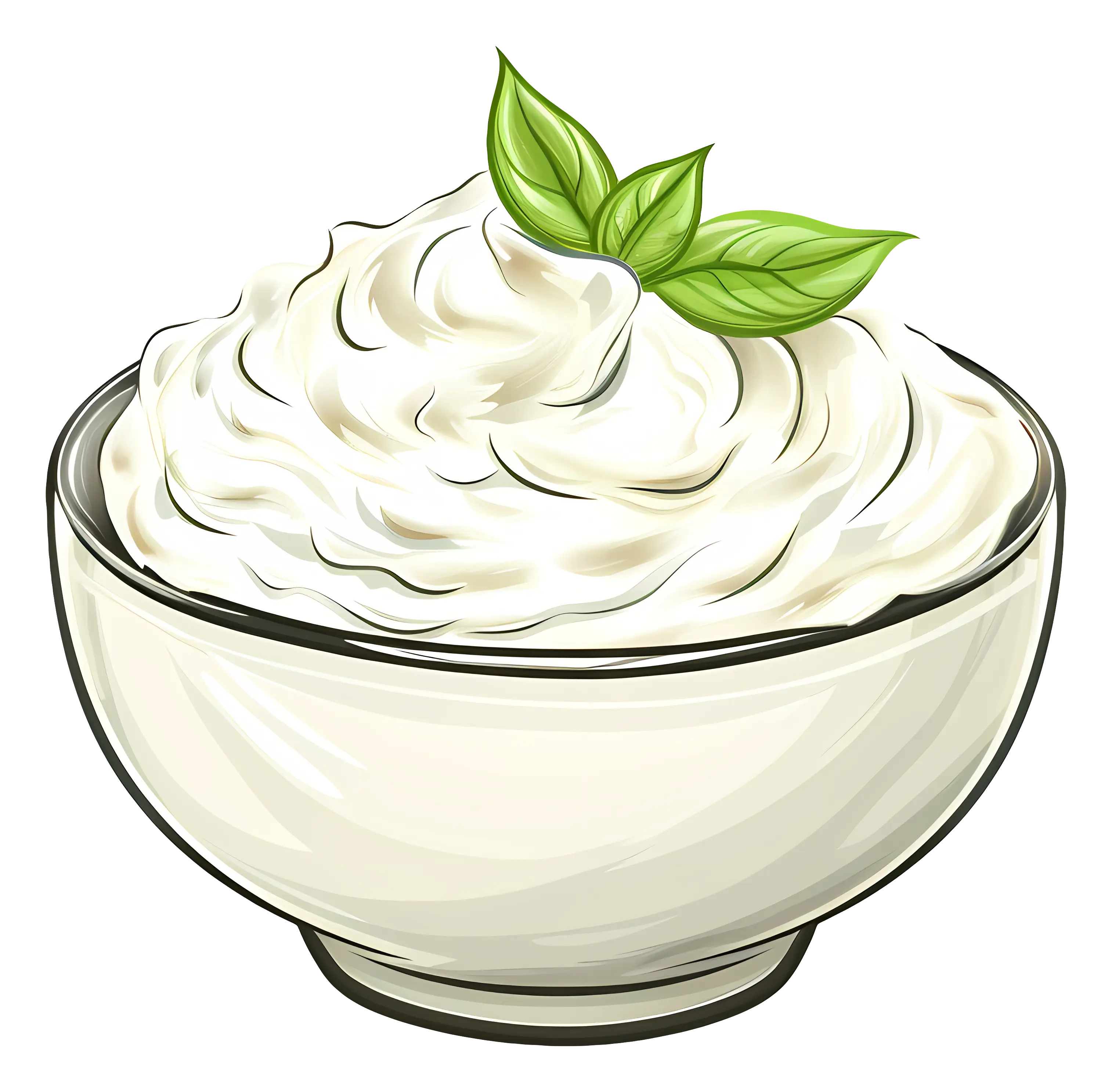 Bowl of Whipped Cream with Basil Leaves