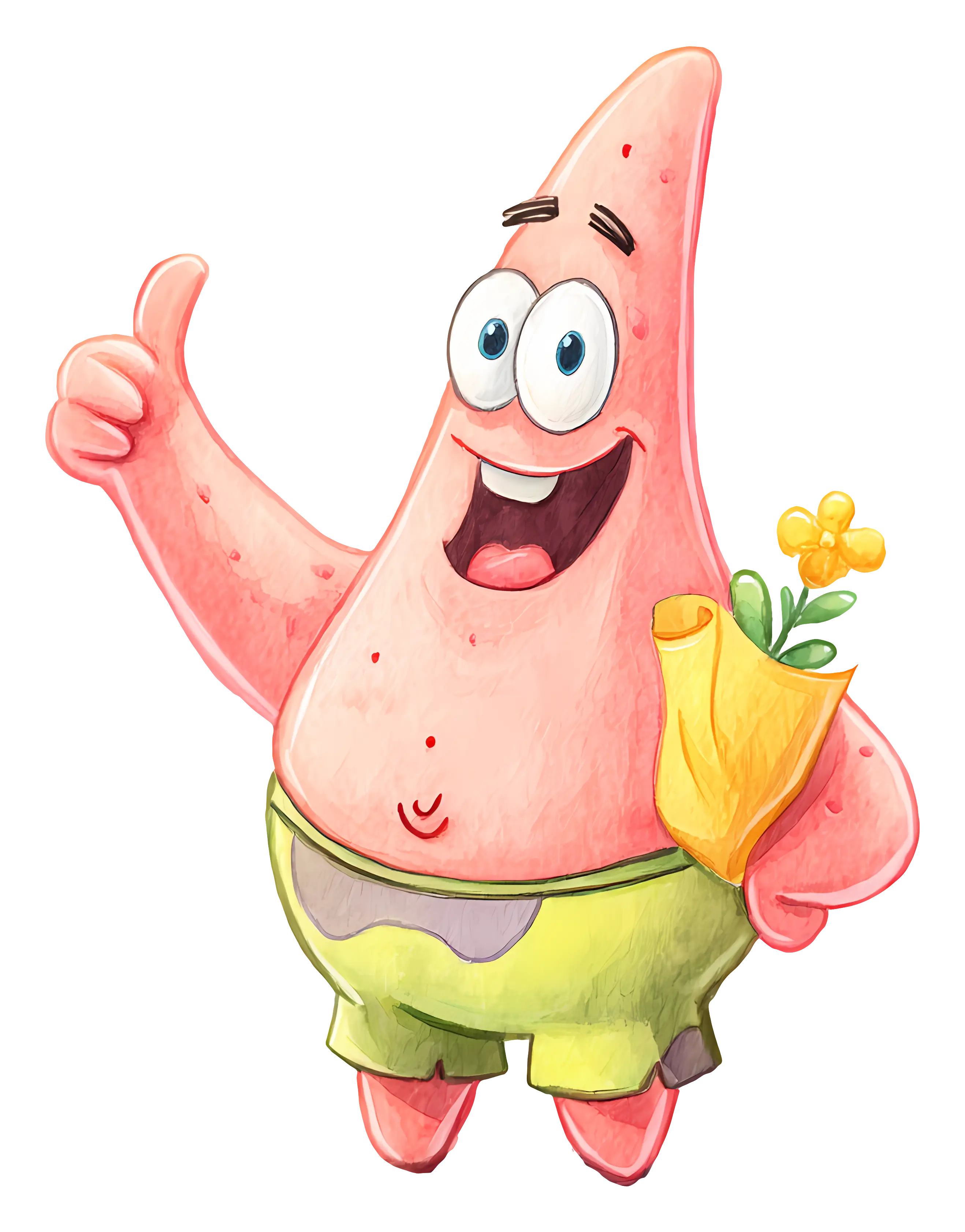 Pink Starfish Character with Thumbs Up