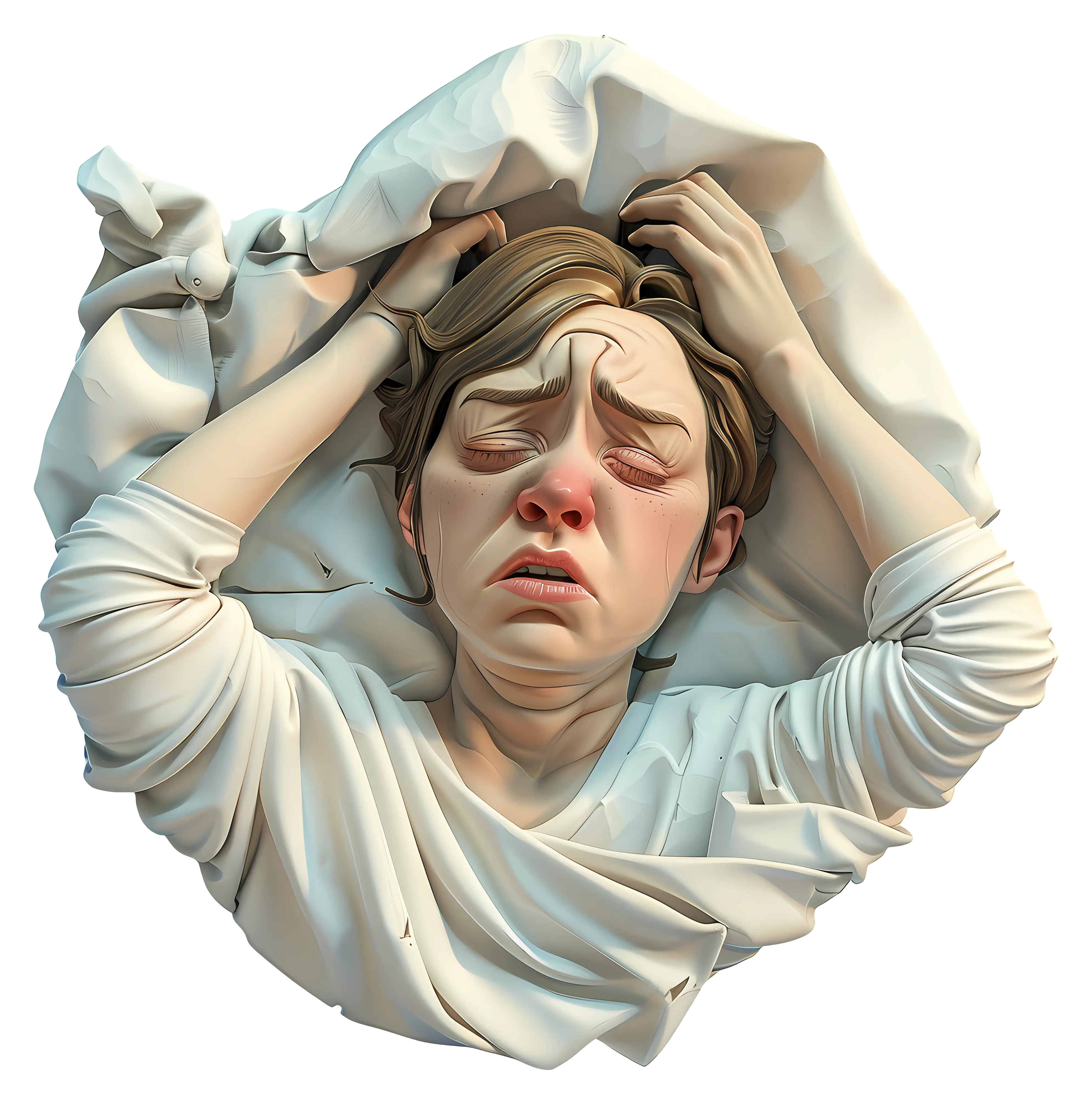 Distressed Woman in Bed