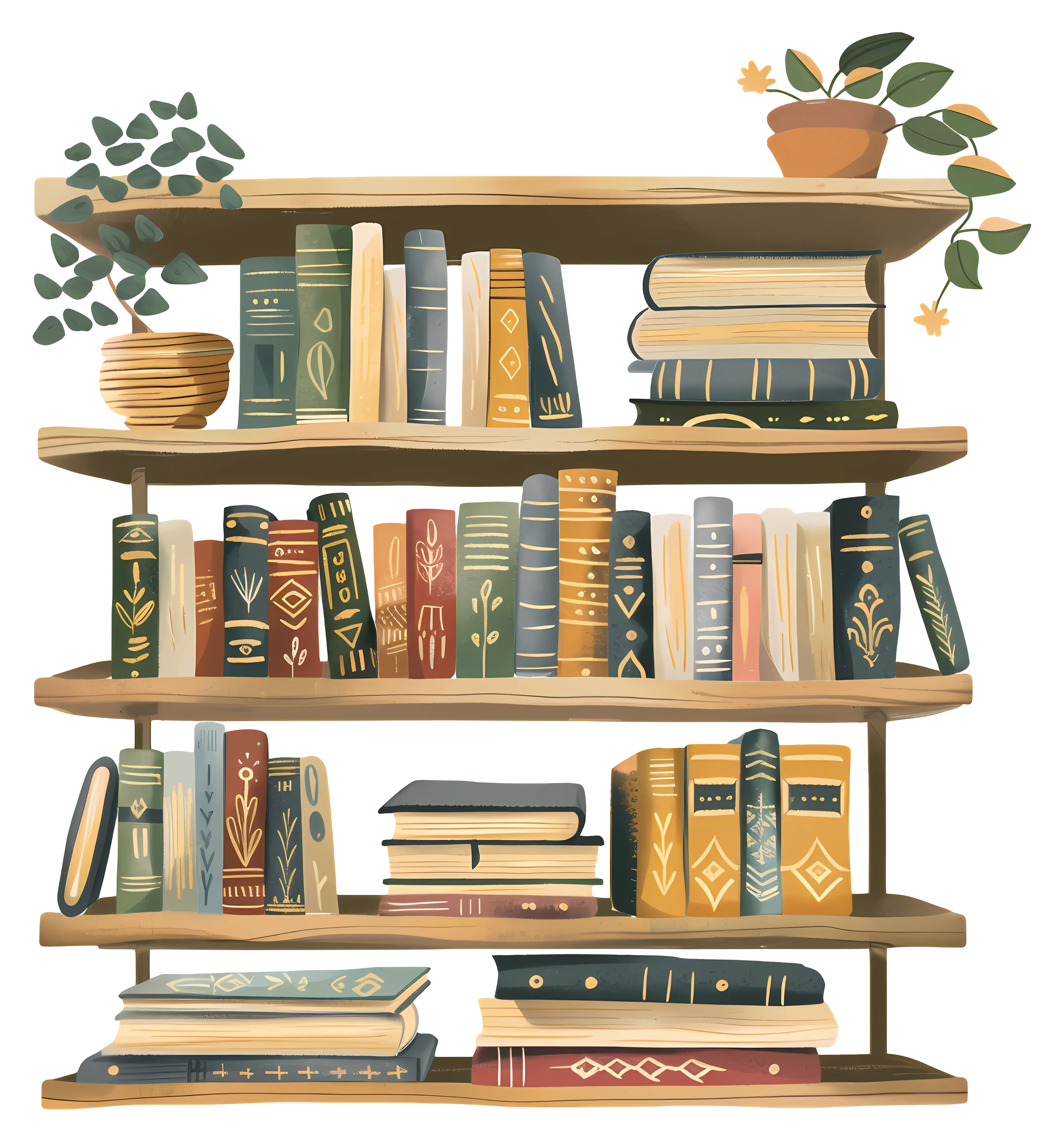 Decorative Bookshelf Illustration for Study Room