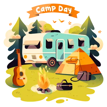 Camp Day Illustration with Caravan