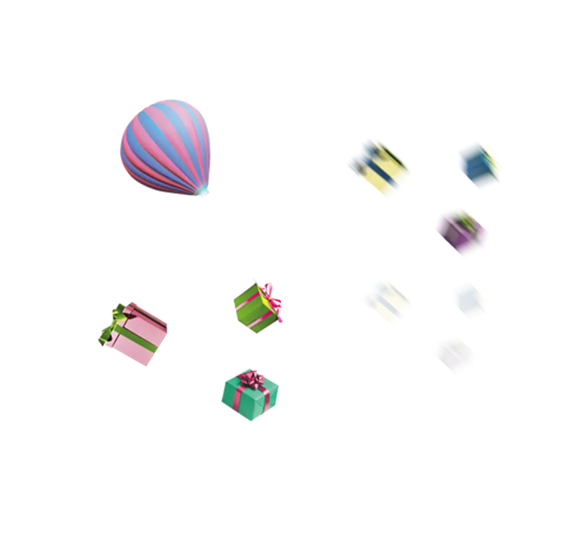 Floating Gifts and Hot-Air Balloon for Celebratory Atmosphere