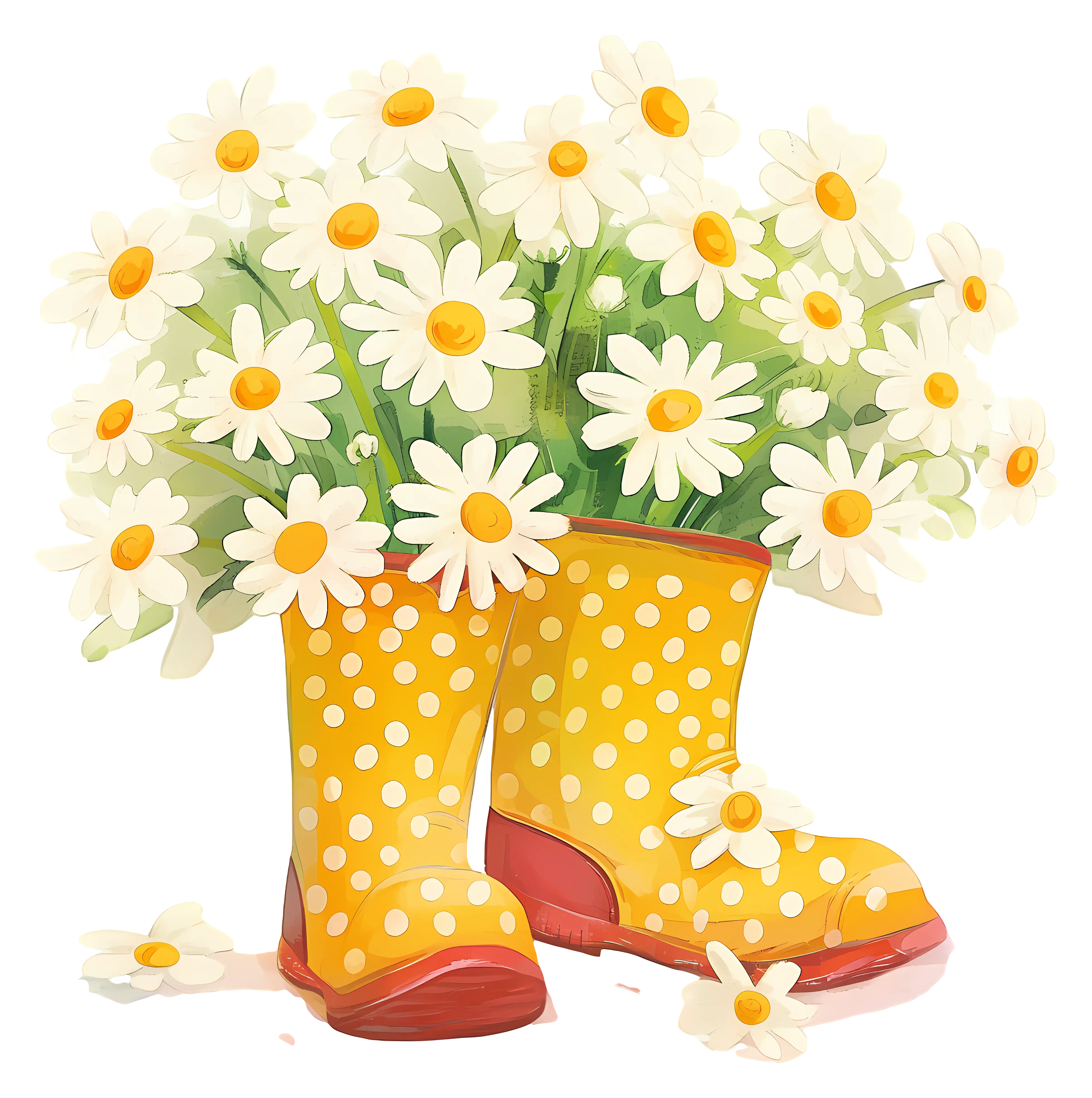Yellow Polka Dot Boots with Daisies