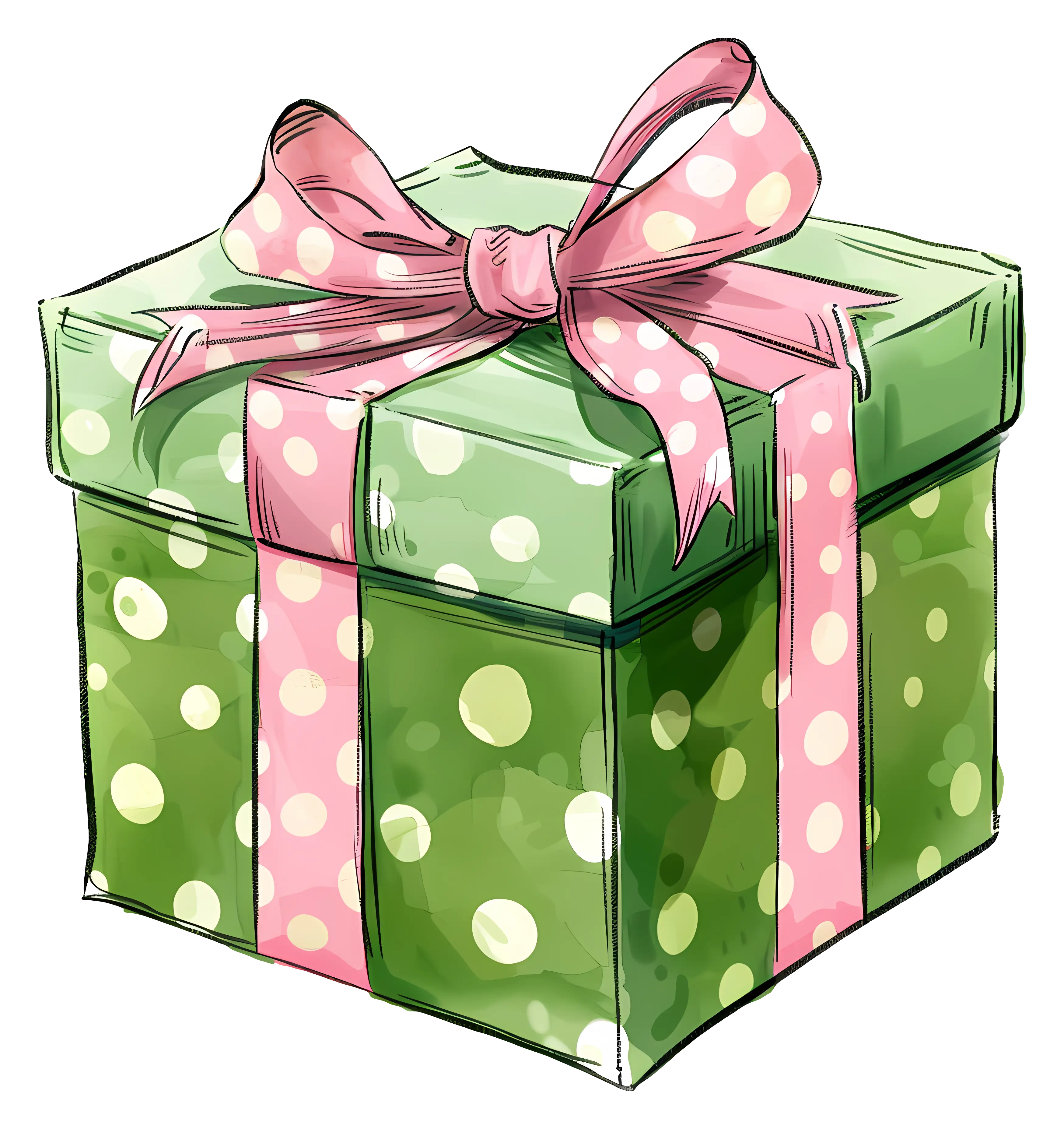 Colorful Gift Box with Pink Ribbon and Polka Dots